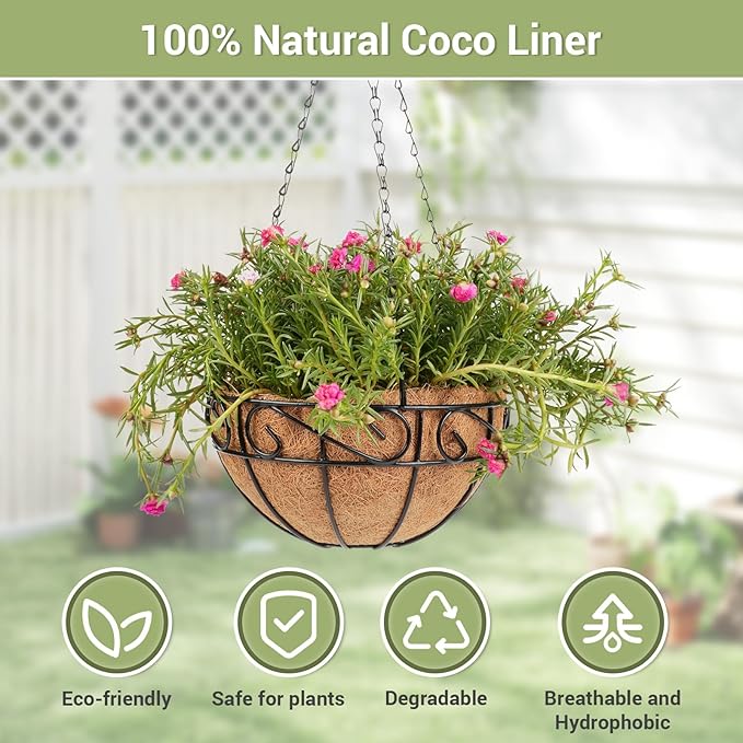2 Pack 12 inch Metal Hanging Baskets for Plants Outdoor, Hanging Planters Basket with Coco Liners, Hanging Baskets Flower Pots for Garden, Patio, Deck, Porch Plants