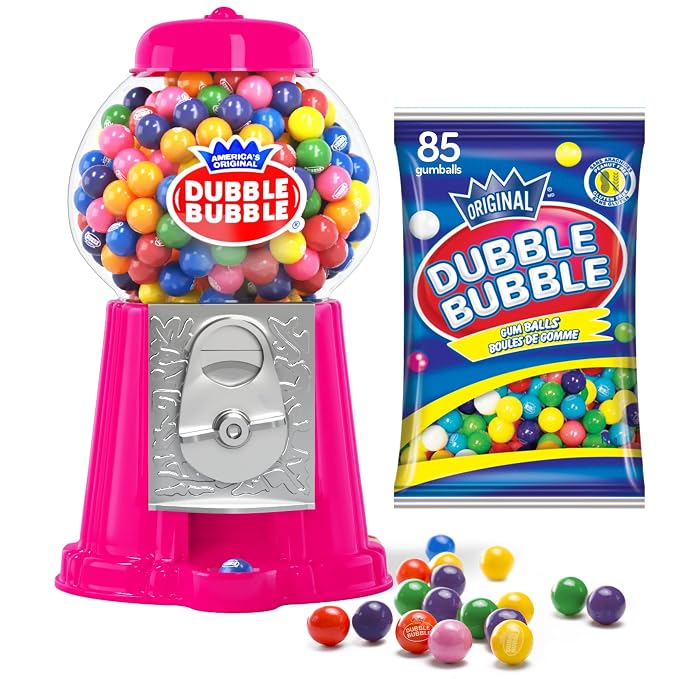 8.5" Coin-Operated Gumball Machine Bank with 85 Gumballs - Pink Candy Dispenser Toy for Kids