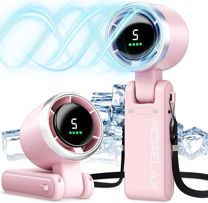 Morelax Personal Handheld Fan,High-Speed Turbo Fans,5-Speed with LED Display,Powerful Motor,4000mAh,USB Rechargeable Portable Cooling Fan for Outdoor Activities,Travel,Working,Pink