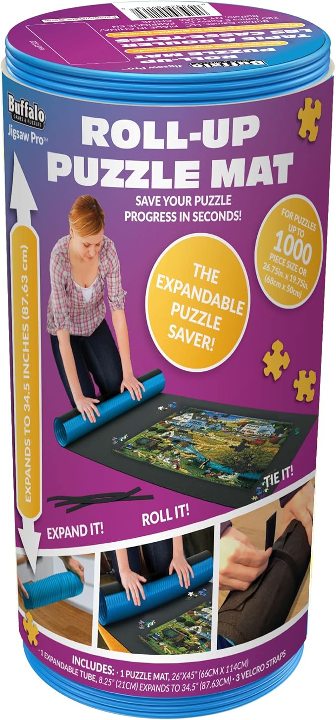 Buffalo Games - Roll-Up Puzzle Mat - Puzzle Saver and Assembly Accessory - Felt Mat - Fits up to 1500 Piece Puzzle - Black