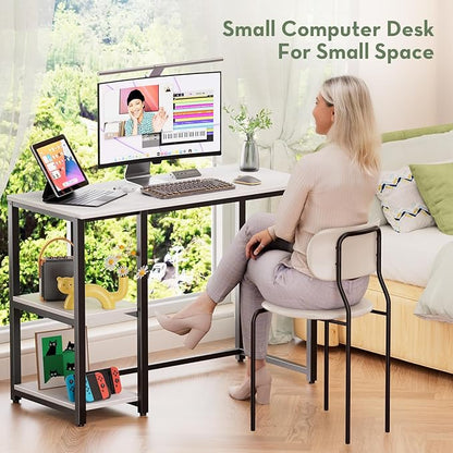 SINPAID 40" Small Computer Desk with Study Shelves for Home Office,White | Easy Assembly Study Desk, Sturdy Writing Desk for Bedroom & Home Office, Cream White