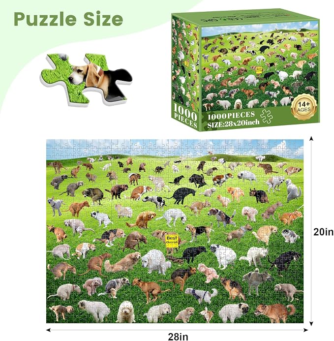 1000 Pieces Puzzles for Adults, Pooping Puppies Puzzle, Dogs Jigsaw Puzzles 1000 Pieces, Funny Gifts for Dog Lovers Friends, Perfect White Elephant Gag Gift, Dog Puzzle as Funny Home Party Decorations