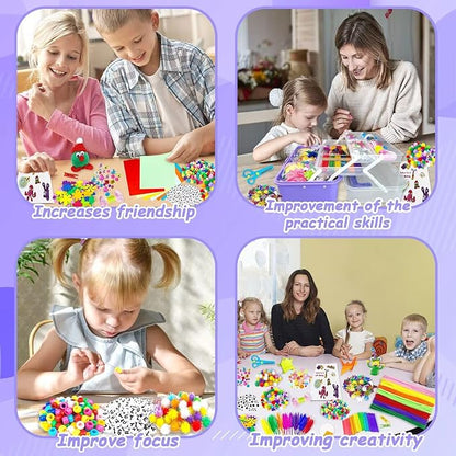 3000 Arts and Crafts Supplies for Kids Craft Kit All in 3 Layered Craft Box with Pipe Cleaners Crafts for Kids Age 4-6, 6-8, 8-12 DIY School Supplies Materials Set Toys Gifts for Girls Boys, Purple