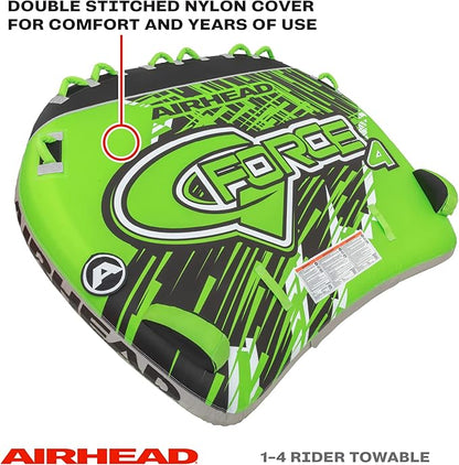 Airhead G-Force Towable Tube for Boating, 1-4 Rider Inflatable Boat Tube for Water Tubing, Heavy Duty Full Nylon Cover, Stabilizer Fins with Neoprene Knuckle Guards, Speed Safety Valve