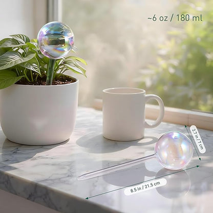 Extra-Thick Clear Glass Plant Watering Globes, Rainbow Gradient Self Watering Globes, Automatic Plant Waterer, Self Watering Planter Insert Spikes Devices for Everyday or Vacation Use, 2-Pack