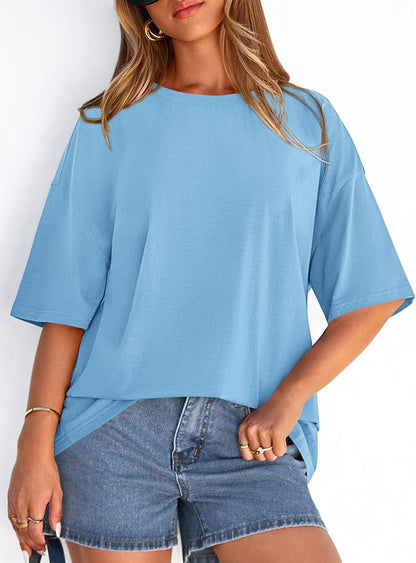 PRETTYGARDEN Womens 2026 Spring Going Out Tops Casual Short Sleeve Crewneck Loose Fit Basic Oversized T Shirts Summer Outfits