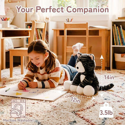 Niuniu Daddy 14" | 3.5 Pound Cat Weighted Stuffed Animals for Kids & Adults, Large Weighted Plush Pillow for Sleeping Calming, Cute Sitting Plush Toy Huggable Gift for Everyday Comfort
