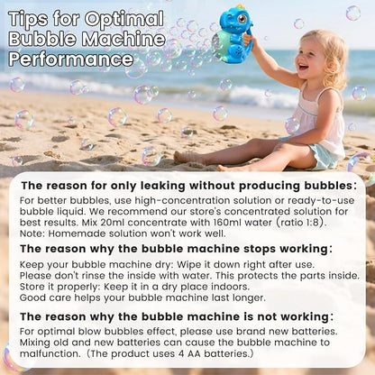 Dinosaur Bubble Machine Toys for Toddlers: Battery-Operated Bubble Maker with Bubble Solution for Kids - Perfect for Outdoor Parties, Yard Fun - Idea Kids Gift for Easter Christmas Birthday