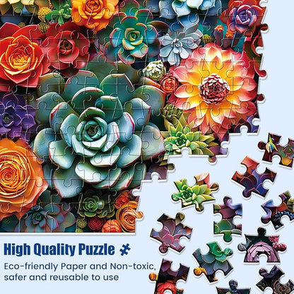 1000 Piece Puzzle for Adults - Colourful Flowers & Succulent Plants Puzzle for Adults Children - Recycled Paper Jigsaw Puzzle 1000 Pieces - Fun and Challenging Family Game Great Gift Idea, 28 * 20 in