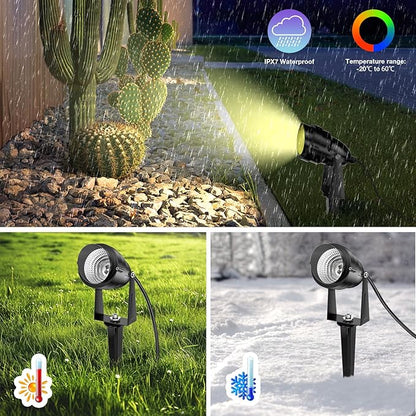 1500LM LED High Brightness Outdoor Landscape Lighting 15W RGBCW Color Changing Landscape Lights Remote Control Spot-Lights with Plug in IP66 Waterproof Flood Light for Garden - 2 Pack