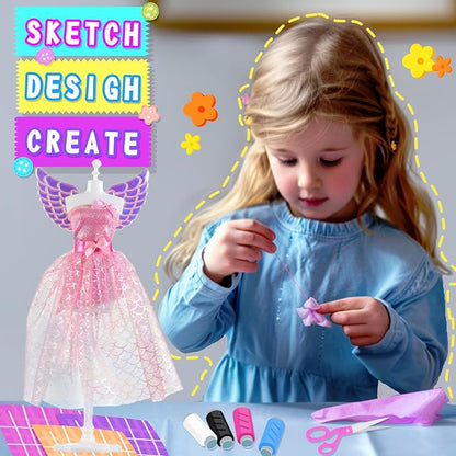 AGENTLAN Fashion Designer Kit, 900+ Dress Making Kit, DIY Craft Kit | Fashion design studio, sewing & no-sew, DIY fashion play with storage bin, gift for girls ages 6-12