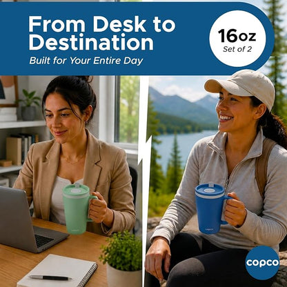 Copco Cone Cone Desk Mug 16 Oz - Blue & Green, Set of 2