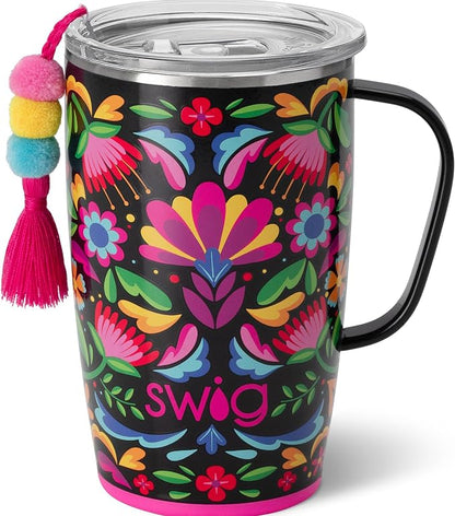 Swig Life 18oz Insulated Travel Mug with Handle & Lid, Caliente | Triple Insulated Stainless Steel - Handle & Lid Included - Keeps Coffee Hot or Cold - Cup Holder Friendly