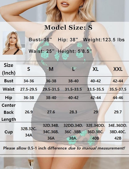 Avidlove Lingerie for Women Mesh Babydoll Lingeries Lace Chemise Floral Sleepwear Dress Sheer Exotic Boudoir Outfit S-XXL