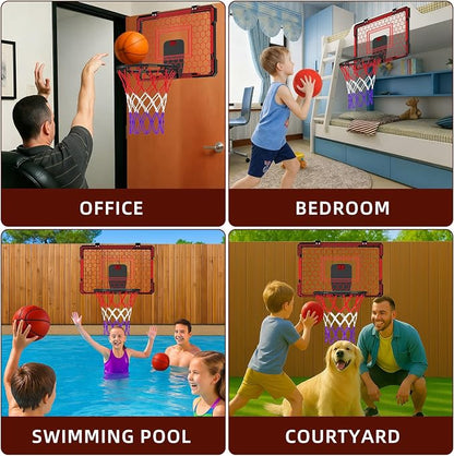 Molutsody Indoor Basketball Hoop for Kids, Over The Door Mini Hoop with LED Light & Scoreboard - Easy Install & Safe for Doors, Birthday for 5 6 7 8 9 10+ Year Old Boys (Red)