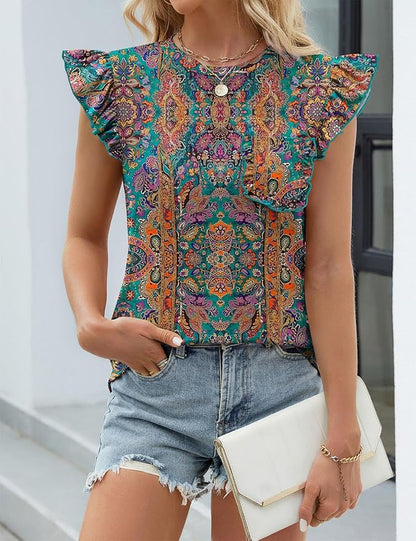 JUSTFASHIONNOW Womens Summer Tops Striped T-Shirts 2026 Ruffle Short Sleeve Crew Neck Casual Blouses with Pocket