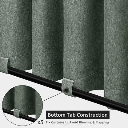 Easy-Going Linen Look Outdoor Curtains Waterproof Windproof Porch Curtains, Soft Thicken Outdoor Privacy Curtains for Patio, Gazebo, Grommet Top and Tab Bottom Drape, 1 Panel, 110x84 inch, Sage Green