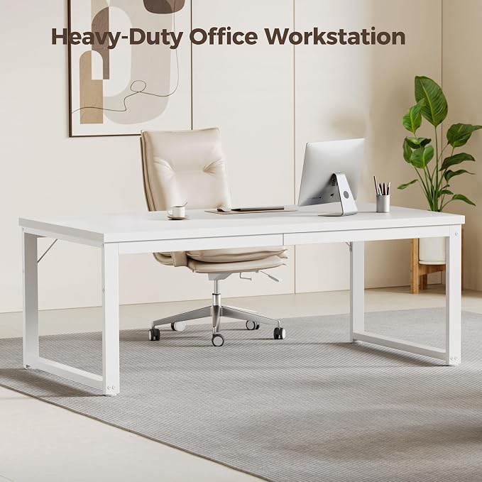 Mericonia 40 Inch Computer Desk, 1.2" Thick Small Office Table, White | Modern Simple Style, Heavy Duty Industrial Frame, Small Study & Writing Table for Home Bedroom Work