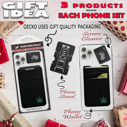Gecko Travel Tech Double Pocket - Adhesive Card Holder - Cell Phone Pouch - Stick on Spandex Pocket - Carry Credit Cards and Cash (Weed)