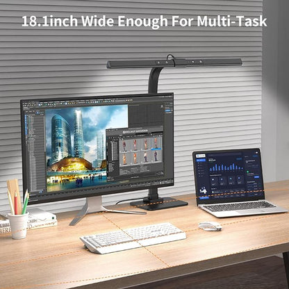 KableRika 12W LED Desk Lamp, Modern Architect Task Lamp with 6 Color Modes, Auto-Dimming, Eye-Care for Home Office, 18.1Inch Wide, 1.5m Cable, Aluminum Alloy, Black