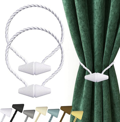 Hion Magnetic Curtain Tiebacks White 2pcs, Curtain Tiebacks Buckles Holdbacks Holders Hooks Clip for Home Bedroom Office Decorative Curtain