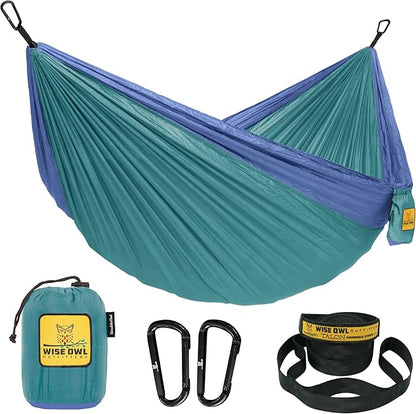 Wise Owl Outfitters Camping Hammock – 500lbs Portable Hammock with Tree Straps - Travel, Backpacking, Hiking, Outdoors Camping Gear - Single or Double