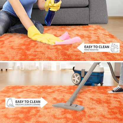 Tepook Orange Area Rugs for Living Room Bedroom, 5x8 Fluffy Shaggy Fuzzy Rug for Kids Room, Large Plush Shag Carpet for Nursery Dorm Classroom Playroom Home Decor Aesthetic
