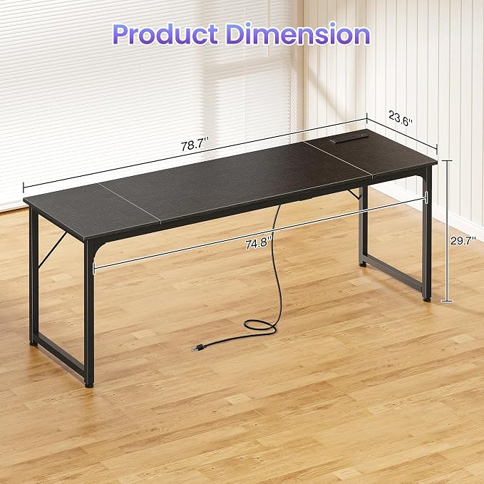 PRAISUN 80 X 24 Inch Computer Desk, Power Outlets, USB-C, Black | Office Desk with 4 AC Outlets, USB & USB-C, Sturdy Metal Frame, Spacious Desktop for Work, Writing, Study & Gaming