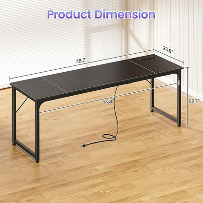 PRAISUN 80 X 24 Inch Computer Desk, Power Outlets, USB-C, Black | Office Desk with 4 AC Outlets, USB & USB-C, Sturdy Metal Frame, Spacious Desktop for Work, Writing, Study & Gaming
