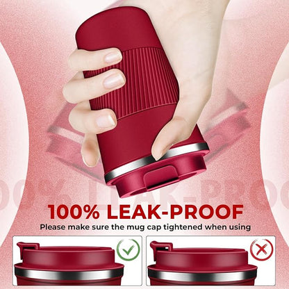 Insulated Coffee Tumbler 12 oz, Stainless Steel Coffee Mug with Lids, Travel Coffee Mug Leak Proof, Double Wall Vacuum Insulated Reusable Coffee Cup, Keep Drinks Hot and Cold (Red, 12 Ounces)