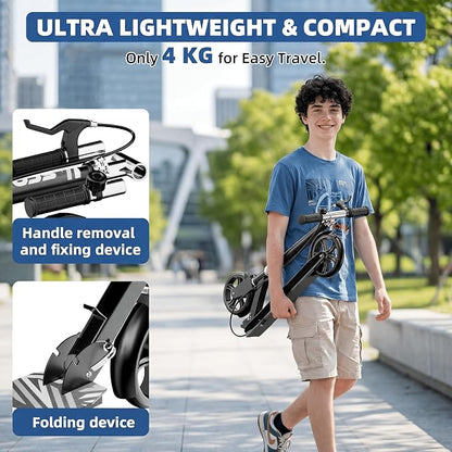 Non-Electric Scooters for Kids 8-12, Teens & Adults - Foldable Commuter Scooter with 8" Wheels, Bell, Hand Brake & Adjustable Height 30"-40.5", 220LB Capacity, Manual Push Scooter for Campus & Park