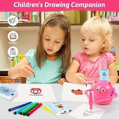 TREEFIA Drawing Robot for Kids, Drawing Robot for Kids 6 7 8 9 10 11 12 Year Old, Doodle Bot Toy with 100 Drawing Cards & 16 Color Pens for Girls and Boys
