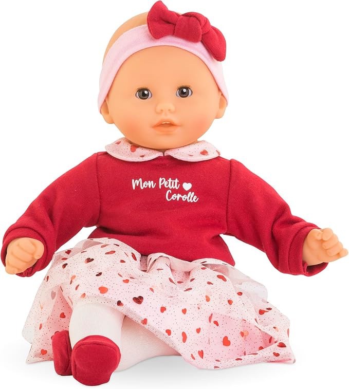 Corolle Margaux Petals - 12" Soft Boy Baby Doll with Vanilla Scent, Pink and Red Hearts Outfit & Sleeping Eyes for Girls Ages 18 Months+, Cute Reborn Realistic Baby Dolls for 2 Year Old Girls