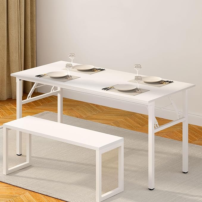 Need Office Computer Desk 60 Inch Sturdy Folding Laptop Table White | White Frame Writing Gaming Work Table/Foldable Home Office Desk/Sewing Table, No Assembly Required