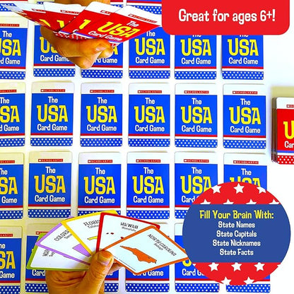 University Games, Scholastic USA Travel Card Game, Learn State Capitals and Historic Facts, Great Geography Challenge Card Game for Kids Ages 6 and Up