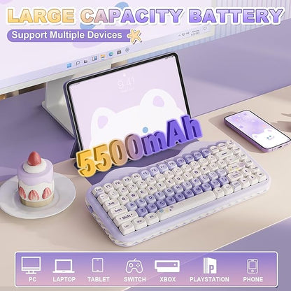 YUNZII C75 Cute 75% Wireless Mechanical Keyboard (Purple, Candy Switch) | Creamy Cake Keyboard, BT5.0/2.4G/USB-C, Hot-Swap, NKRO, PBT MOA Keycaps,5500mAh RGB Gasket Mount for Mac/Win/Gaming/Office