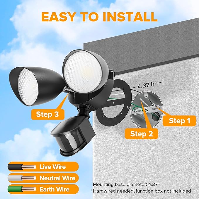 LUTEC 32W 3500 Lumen LED Security Lights Motion Sensor Light Outdoor, 5000K Daylight, IP65 Waterproof, Dusk to Dawn, Hardwired Motion Detector Flood Light for Garage, Yard, Porch-Black
