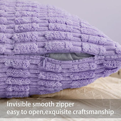 Aegero Pack of 2 Corduroy Decorative Throw Pillow Covers 18x18 Inch Soft Striped Pillow Covers Modern Farmhouse Home Decor for Sofa Living Room Couch Bed（Purple）