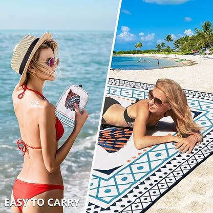 WIWIGO Beach Blanket Waterproof Sandproof Beach Mat 79" X 83"/10'x9'for 2-8 Adults Quick Drying Outdoor Picnic Mat Beach Accessories for Travel, Camping, Hiking