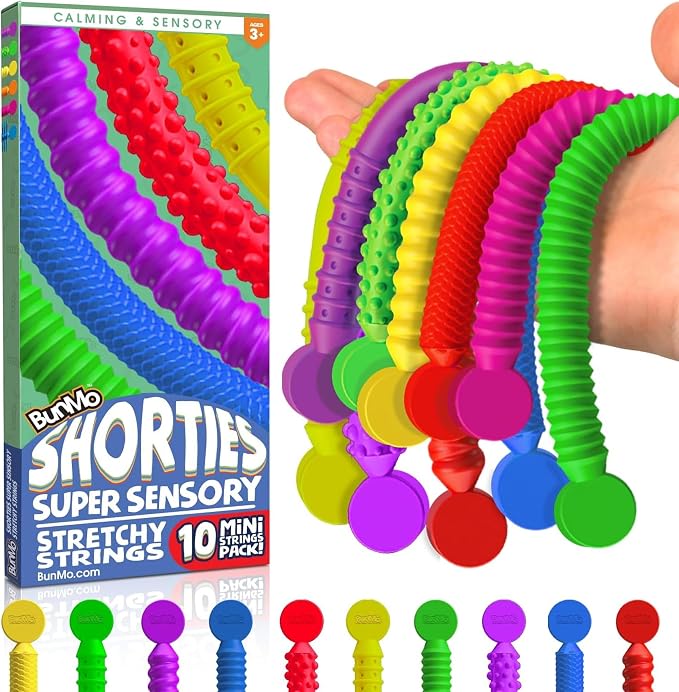 BUNMO Stretchy Strings - Sensory Toys - Stimulating & Addictive Toys for Kids - Fidget Toy - Hours of Fun for Kids - Non-Mouthable Toy 3+ - Mini Sensory 10 Pack