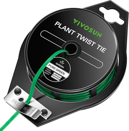 VIVOSUN Twist Ties, 328 ft (100m) PE-Coated Green Plant Ties with Cutter, Reusable & Flexible Tomate Ties for Plant Support, Indoor Outdoor Gardening, Cable Management, Home Office Organization