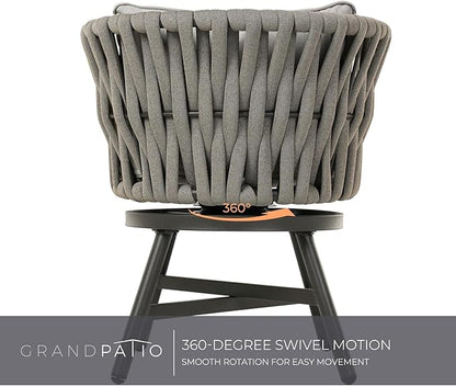 Grand patio 7-Piece Outdoor Dining Set for 6, Patio Dining Furniture Set for 6 Swivel Rope Wicker Chairs & 1 Straight Legs Rectangular Dining Faux Woodgrain Table with Umbrella Hole, Light Gray Brown