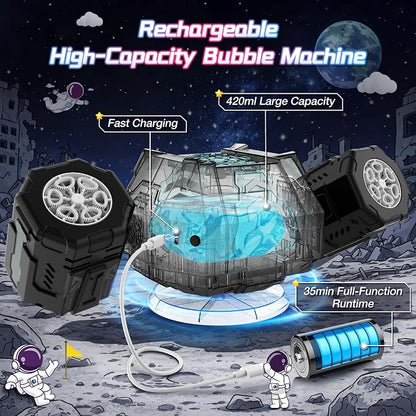 cossy Rechargeable Bubble Machine, 360° Automatic Rotation Bubble Machine for Kids, Bubble Maker with Remote Control, RGB Lights & 20000+ Bubbles Per Minute, Outdoor Toys Games for Kids/Adults (Black)