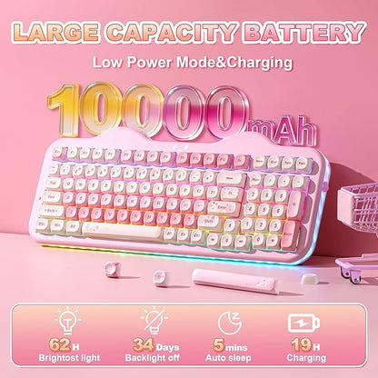 YUNZII C98 Cute Cake Wireless Mechanical Keyboard(Pink, Candy Switch) | 99 Keys with Number Pad, Hot Swap, PBT MOA Keycaps, BT5.0/2.4G/USB-C, Gasket Mount, Custom RGB Backlit for Win/Mac