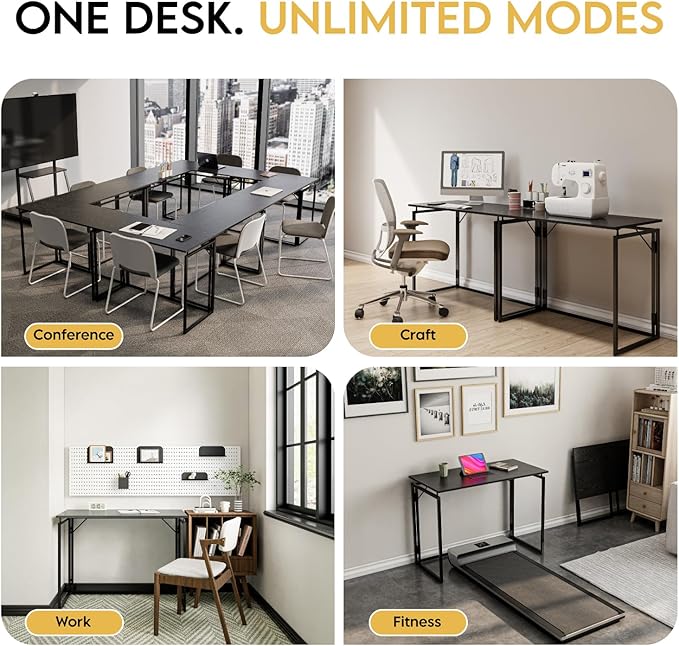 alawooder 39.4" Folding Desk: No Assembly, Wood Top for Small Spaces | 39.4 in dual-monitor workspace, holds 150 lbs, folds flat to 2.3 in, splash-proof top, home office or gaming
