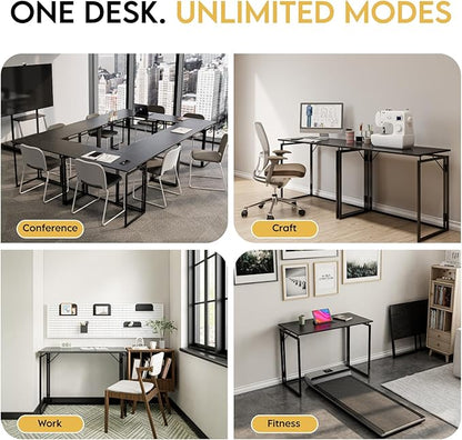 alawooder 39.4" Folding Desk: No Assembly, Wood Top for Small Spaces | 39.4 in dual-monitor workspace, holds 150 lbs, folds flat to 2.3 in, splash-proof top, home office or gaming