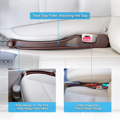 Car Seat Gap Filler 2 Pack Soft Foam Multifunctional Seat Side Gap Filler with Organizer & Hook Function, 3in1 Gap Stopper Universal Fit Car SUV Truck Fill The Gap Between Seat & Console (Espr Brown)