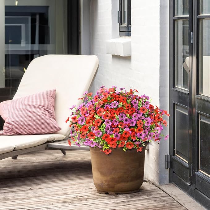 Artificial Flowers Faux Plants Outdoor Fake Flowers Spring Decor,12 Bundles Realistic Plastic Plant Colorful Daisy UV Resistant for Porch Patio Home Yard Garden Window Box Pot Planters