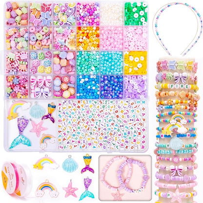 MiuCo Bracelet Making Kit for Kids Girls - Cute Beads for Jewelry Making Kits with Charms - Arts and Crafts for Make Necklaces - Birthday Gifts for Kids Girls Ages 5 6 7 8 9 10