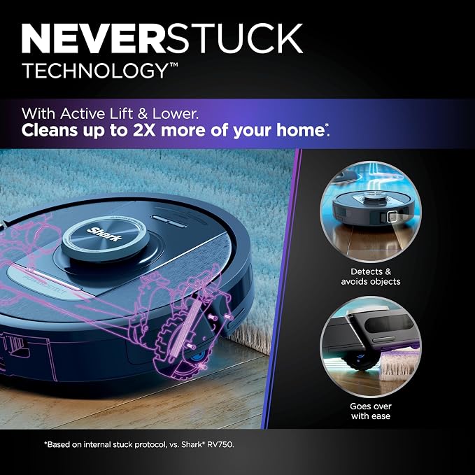 Shark PowerDetect Self-Empty Robot Vacuum with NeverStuck Technology, Auto Deep-Clean Carpets & Hardfloors, XL 60 Day Capacity HEPA Bagless Base Neutralizes Odors, for Pet Hair, Black (AV2820AE)